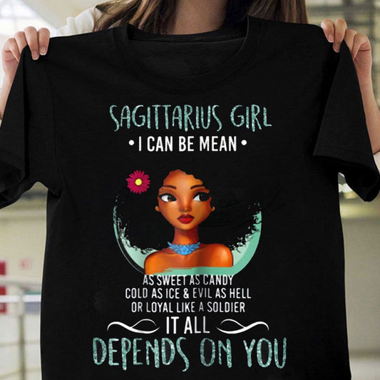 Camisetas de chica Sagitario "dulce como un caramelo" que depende de ti