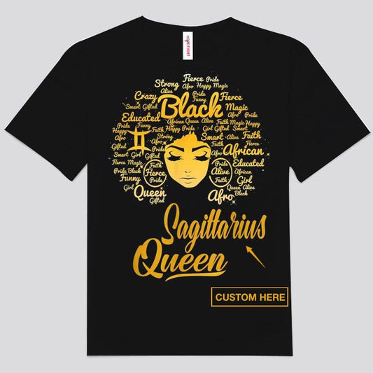 Camisetas personalizadas para mujer negra afro Sagitario Queen