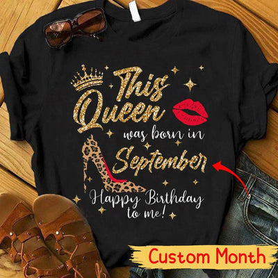 This Queen Was Born In September Leopard High Heel, Personalized Birthday Shirts