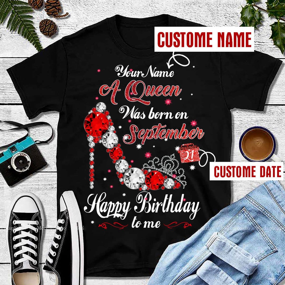 Nació una reina en septiembre, camisetas de cumpleaños personalizadas