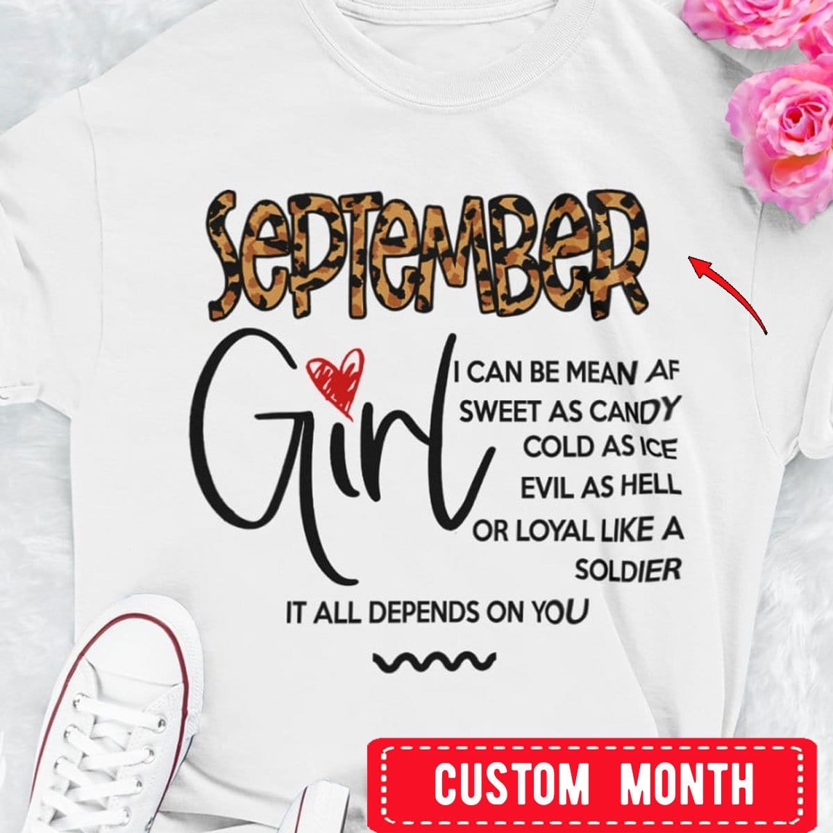 September Girl Leopard, Personalized Birthday Shirts