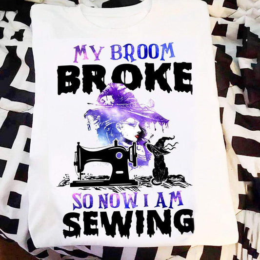 Mi escoba se rompió así que ahora estoy cosiendo camisetas de Halloween