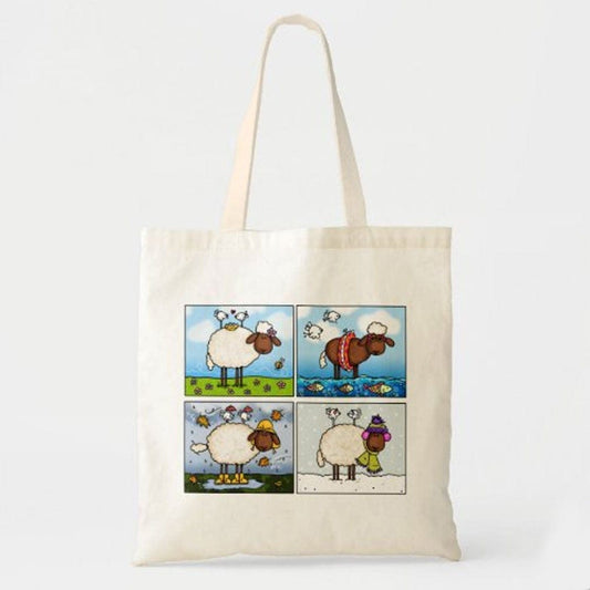 Bolsa de mano con diseño de ovejas de las cuatro estaciones