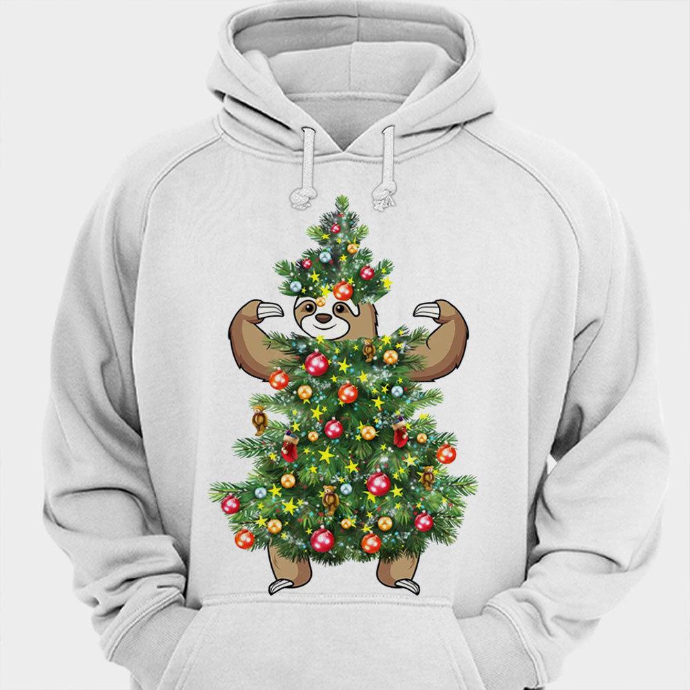 Camisetas con árbol de Navidad y perezoso