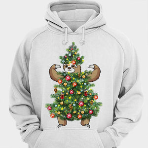 Camisetas con árbol de Navidad y perezoso