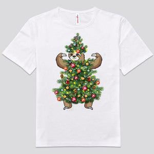 Camisetas con árbol de Navidad y perezoso