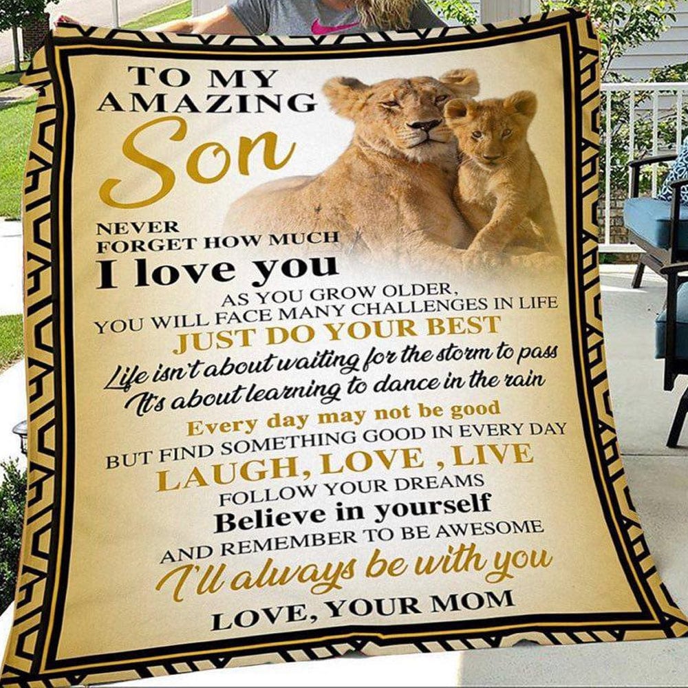To My Amazing Son Love From Mom Lion Blanket Fleece & Sherpa