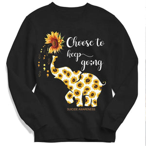 Elige seguir adelante, camisetas de concienciación sobre el suicidio con elefantes y girasoles