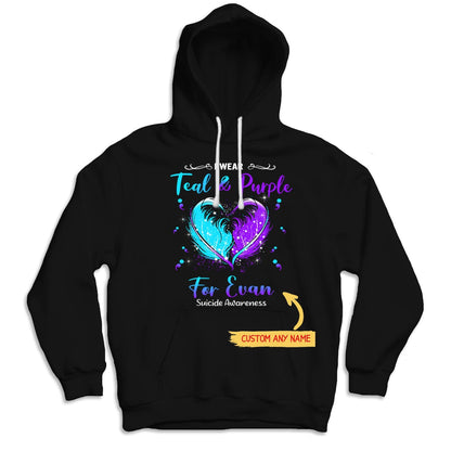 Camisetas personalizadas de concienciación sobre el suicidio, corazón que llevo en verde azulado y morado para mi hijo