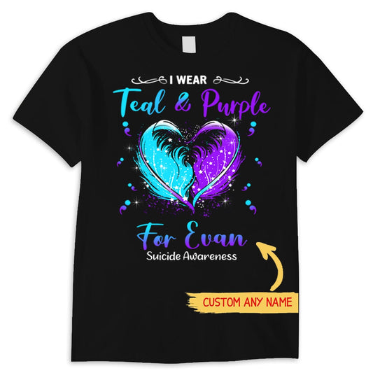 Camisetas personalizadas de concienciación sobre el suicidio, corazón que llevo en verde azulado y morado para mi hijo