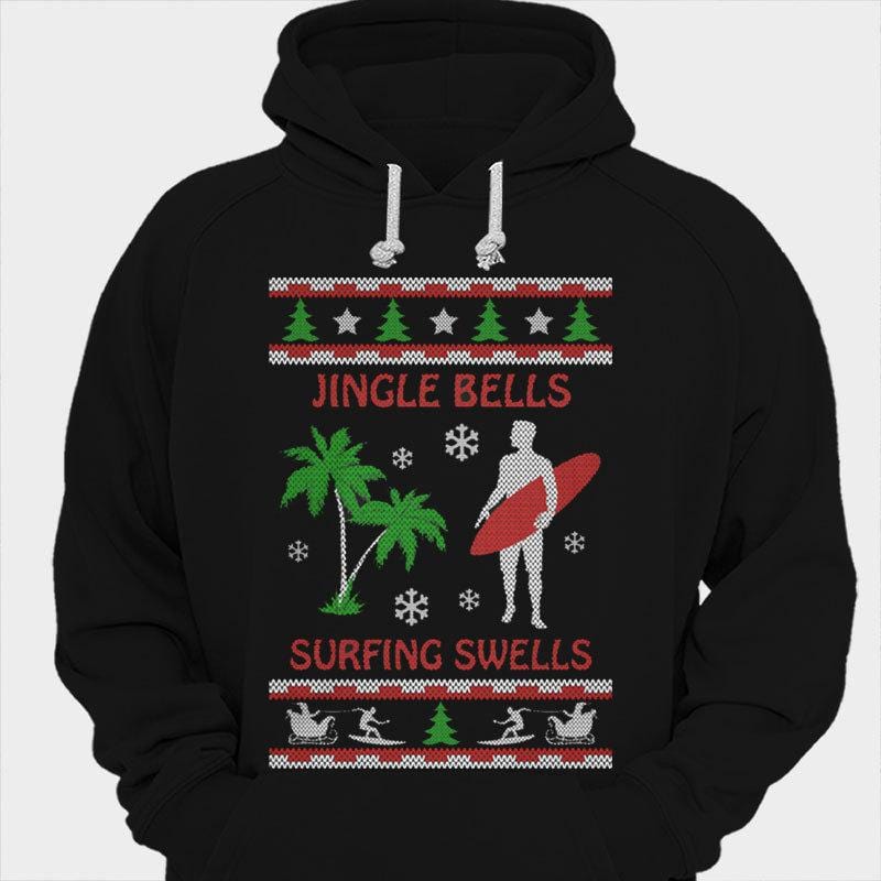 Camisetas navideñas con cascabeles, olas y surf
