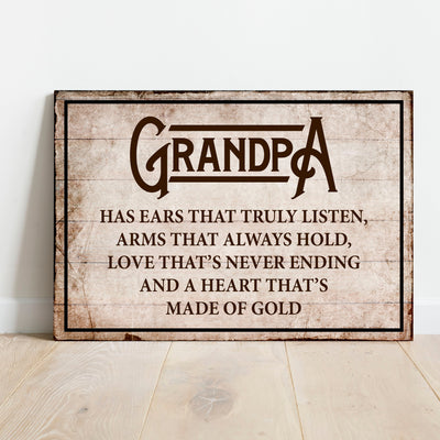 Grandpa A Heart That's Made Of Gold Father's Day Poster, Canvas