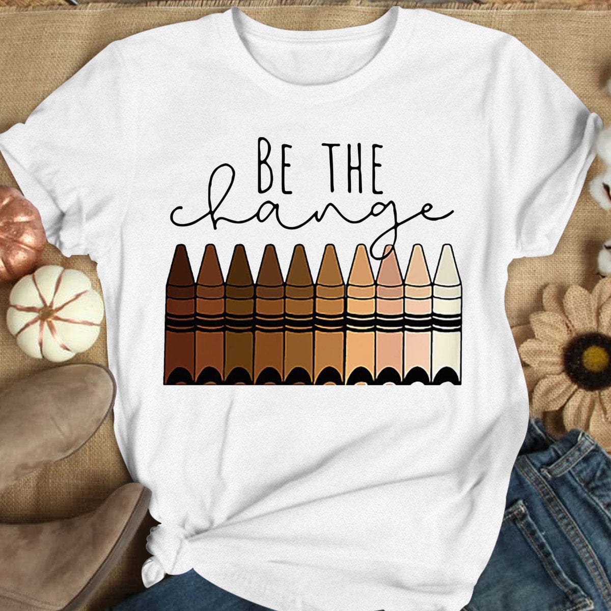Camisetas para profesores: sé el cambio, camisetas para profesores con crayones