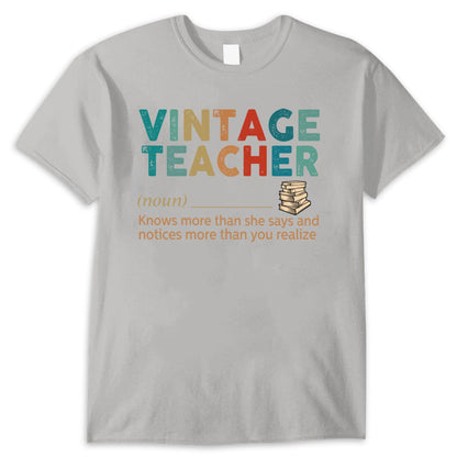 Vintage Teacher T Shirt, Noun Knows More Than She Says, Teacher Shirts