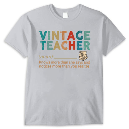 Vintage Teacher T Shirt, Noun Knows More Than She Says, Teacher Shirts