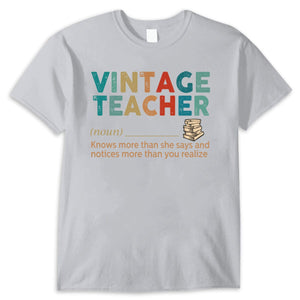 Vintage Teacher T Shirt, Noun Knows More Than She Says, Teacher Shirts