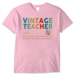 Vintage Teacher T Shirt, Noun Knows More Than She Says, Teacher Shirts