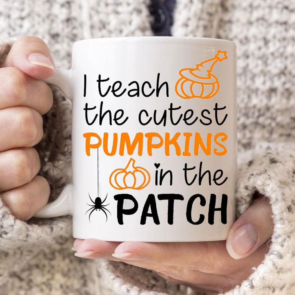 Taza de Halloween para maestros: enseño las calabazas más lindas del huerto, tazas divertidas para maestros