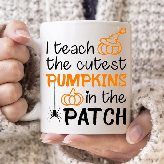 Taza de Halloween para maestros: enseño las calabazas más lindas del huerto, tazas divertidas para maestros