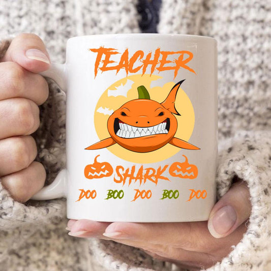 Taza de Halloween para maestros, libro de Doo con el tiburón maestro, tazas divertidas para maestros
