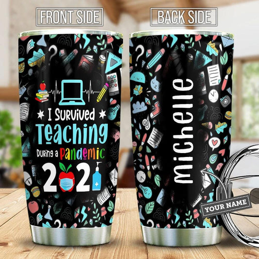 Sobreviví a la docencia durante una pandemia en 2021, los mejores vasos personalizados para profesores de 30 oz