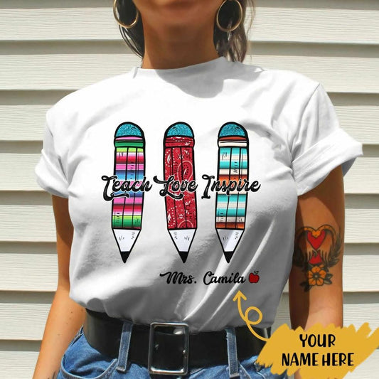 Lápices Teach Love Inspire, camisetas personalizadas para profesores, nombre personalizado