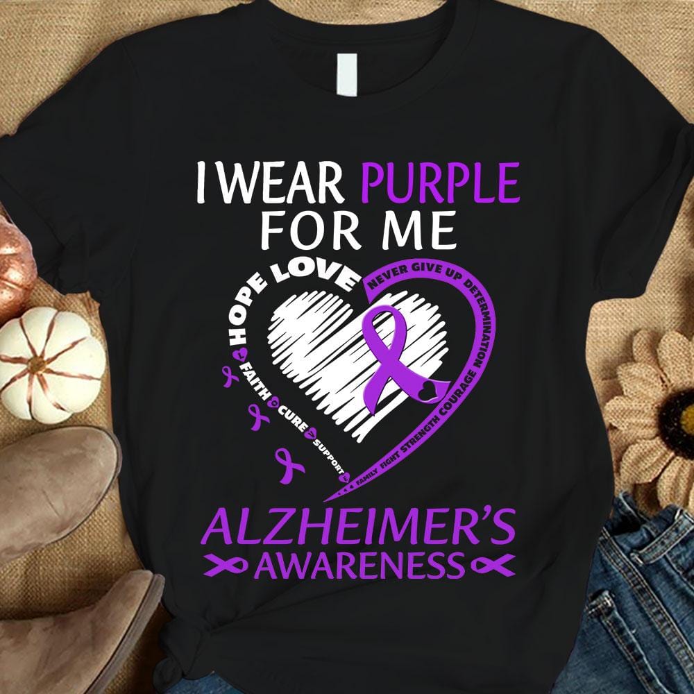 I Wear Purple For Me, Ribbon Heart, Alzheimer's Awareness Shirt