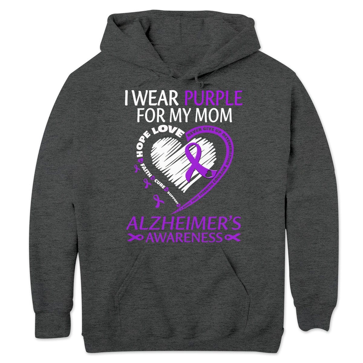 Sudadera con capucha y camisetas con el mensaje "I Wear Purple For Mom With My Heart Alzheimer"