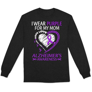 I Wear Purple For Mom With My Heart Alzheimer Hoodie, Shirts