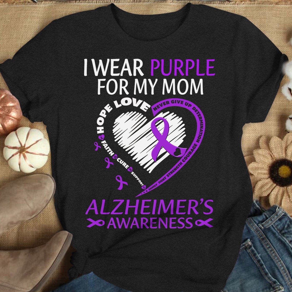 Sudadera con capucha y camisetas con el mensaje "I Wear Purple For Mom With My Heart Alzheimer"