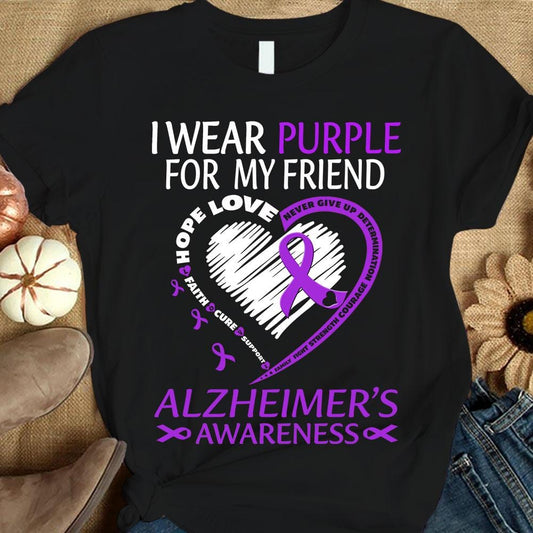 Llevo morado por un amigo, corazón de lazo, camiseta de concienciación sobre el Alzheimer