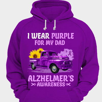 Alzheimer's Shirts, I Wear Purple For Dad With Sunflower Car Purple Ribbon