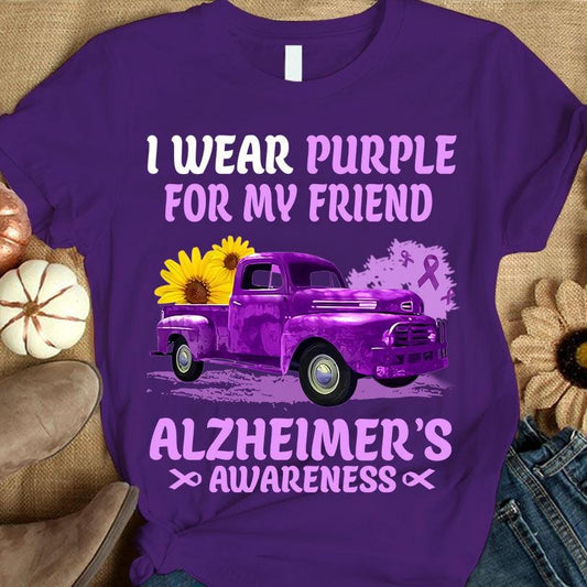 Llevo morado por un amigo, camiseta de concienciación sobre el Alzheimer, cinta con girasol en el coche