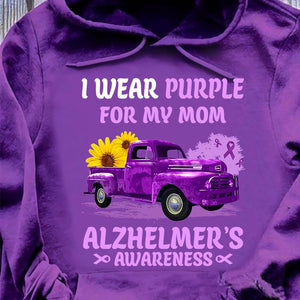 I Wear Purple For Mom, Alzheimer's Awareness Shirt With Ribbon Sunflower Car