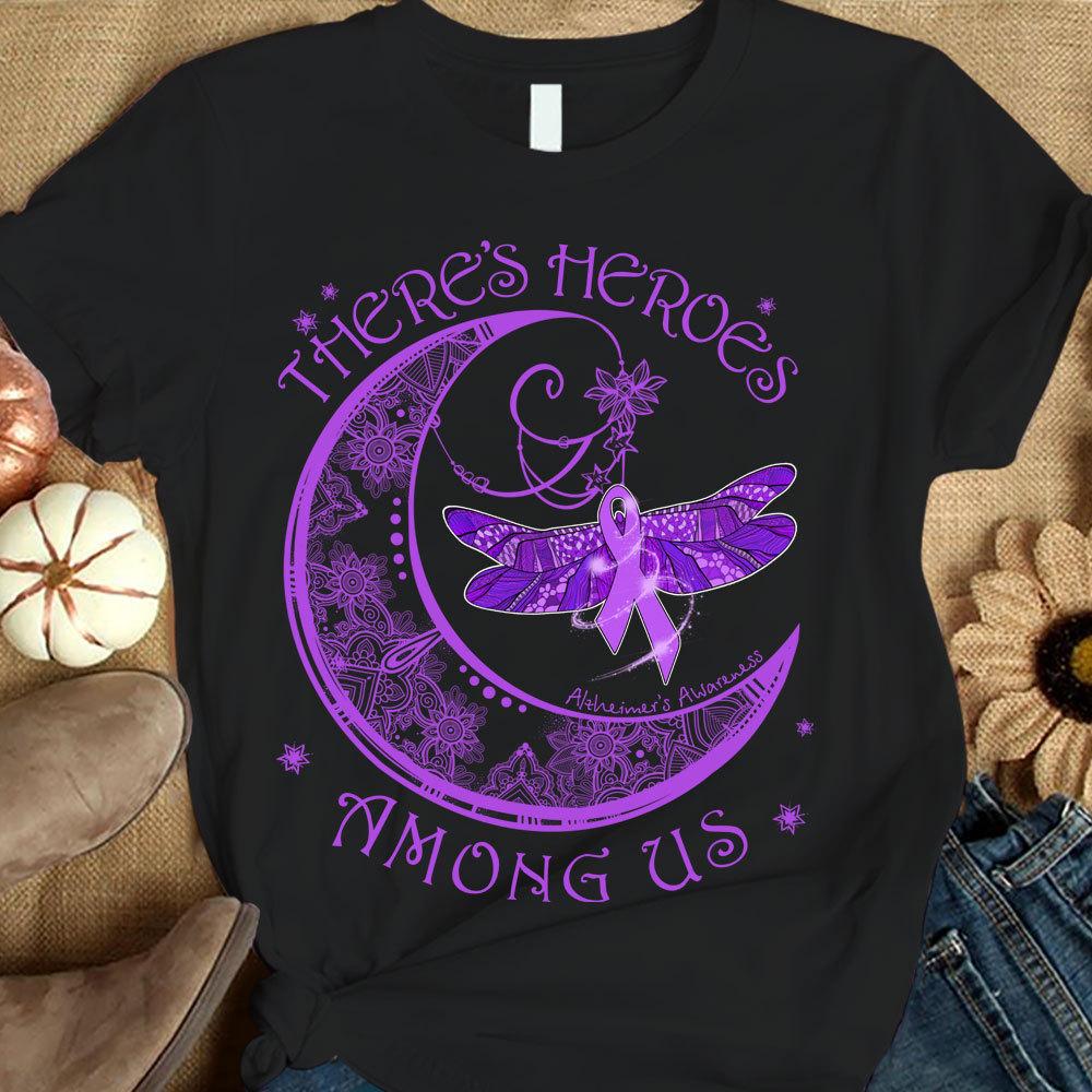 There's Heroes Among Us, Ribbon Moon, Alzheimer's Awareness Shirt, Dementia Shirts