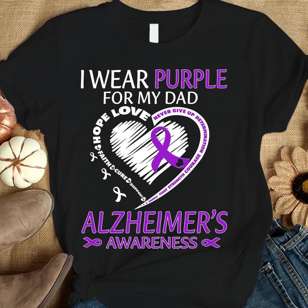 I Wear Purple For Dad, Ribbon Heart, Alzheimer's Awareness Shirt