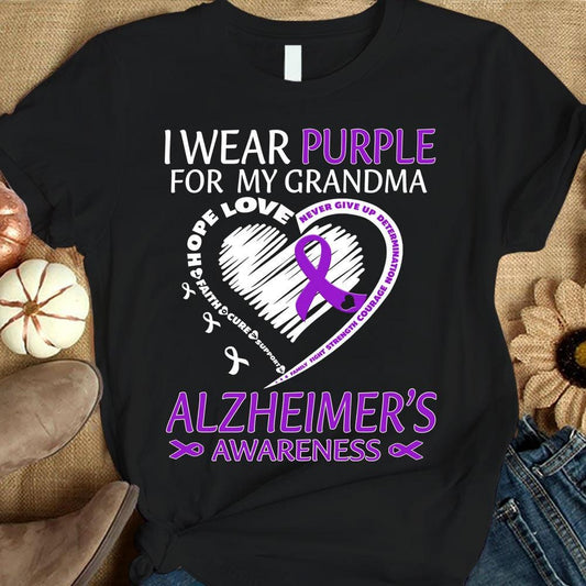 Llevo morado por la abuela, corazón de lazo, camiseta de concienciación sobre el Alzheimer