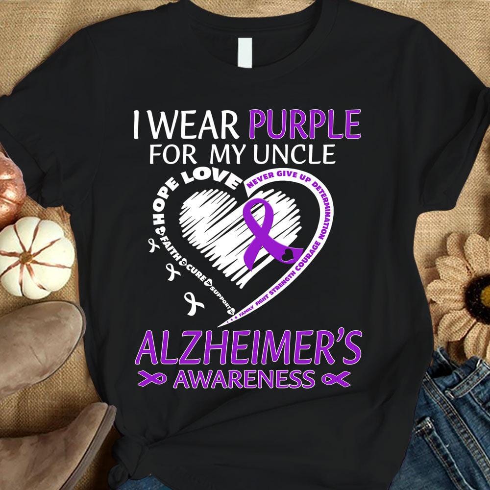 I Wear Purple For Uncle, Ribbon Heart, Alzheimer's Awareness Shirt