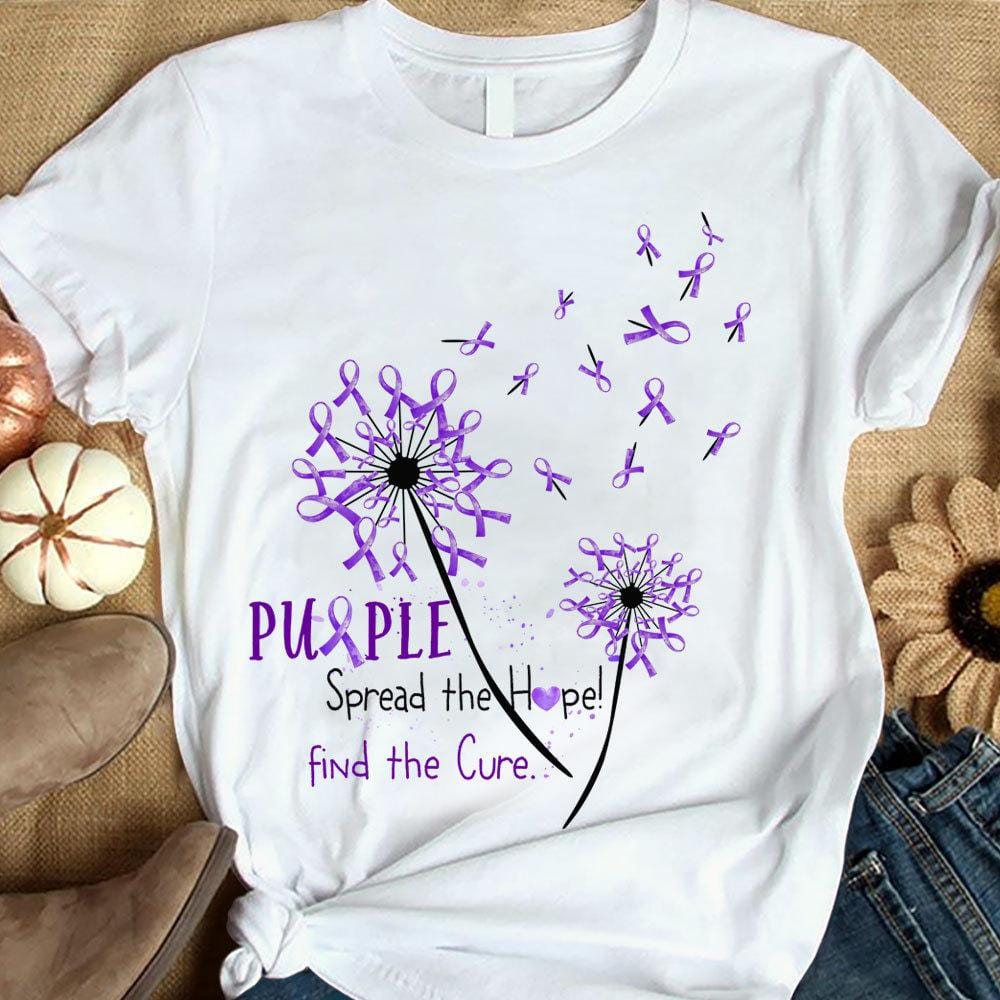 Spread Hope Find Cure, Purple Ribbon Dandelion, Alzheimer Shirts, Dementia Shirts