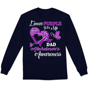 Llevo morado por papá, camiseta de apoyo a la concienciación sobre el Alzheimer, lazo con mariposa