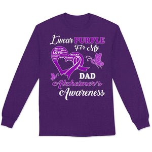 Llevo morado por papá, camiseta de apoyo a la concienciación sobre el Alzheimer, lazo con mariposa