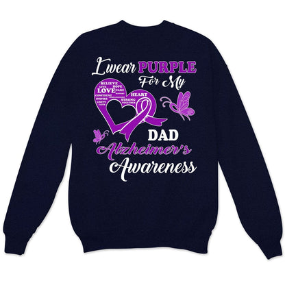 Llevo morado por papá, camiseta de apoyo a la concienciación sobre el Alzheimer, lazo con mariposa
