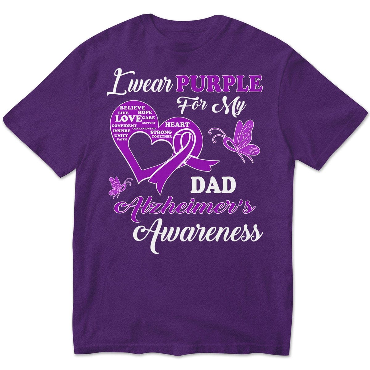 Llevo morado por papá, camiseta de apoyo a la concienciación sobre el Alzheimer, lazo con mariposa