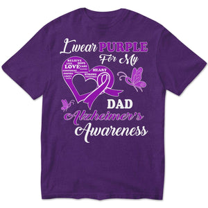 Llevo morado por papá, camiseta de apoyo a la concienciación sobre el Alzheimer, lazo con mariposa