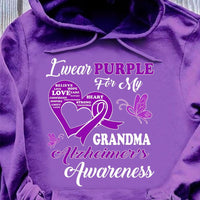 I Wear Purple For Grandma, Alzheimer's Awareness Support Shirt, Ribbon Butterfly
