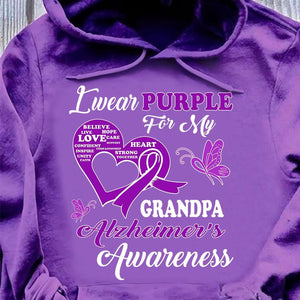 Llevo morado por mi abuelo, camiseta de apoyo a la concienciación sobre el Alzheimer, lazo con mariposa