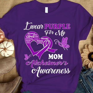 Llevo morado por mamá, camiseta de apoyo a la concienciación sobre el Alzheimer, lazo con mariposa