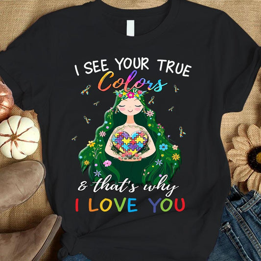 Veo tus verdaderos colores, por eso te amo, camiseta de niña con forma de corazón y pieza de rompecabezas, concienciación sobre el autismo