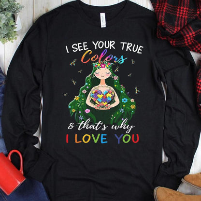 Veo tus verdaderos colores, por eso te amo, sudadera con capucha y camiseta para niña con autismo y pieza de rompecabezas en forma de corazón
