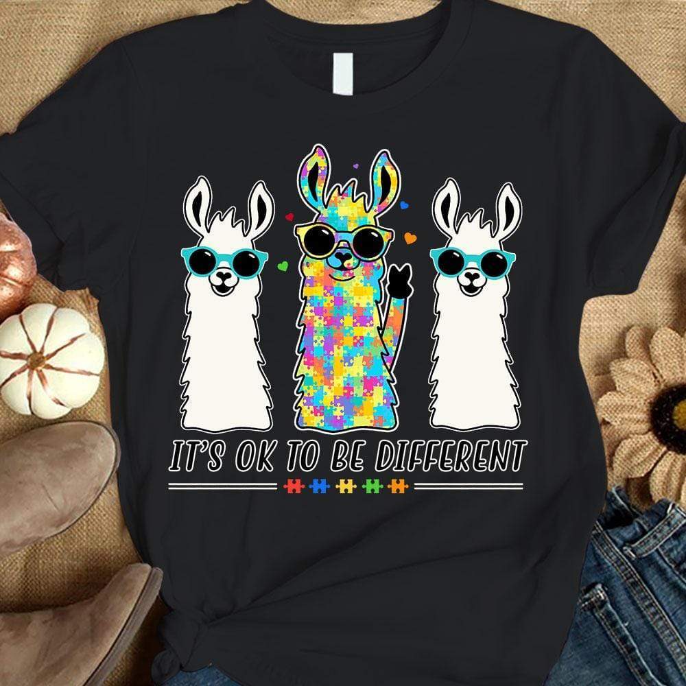 Autism Awareness Shirt For Kids, It's Ok To Be Different, Puzzle Piece Llama